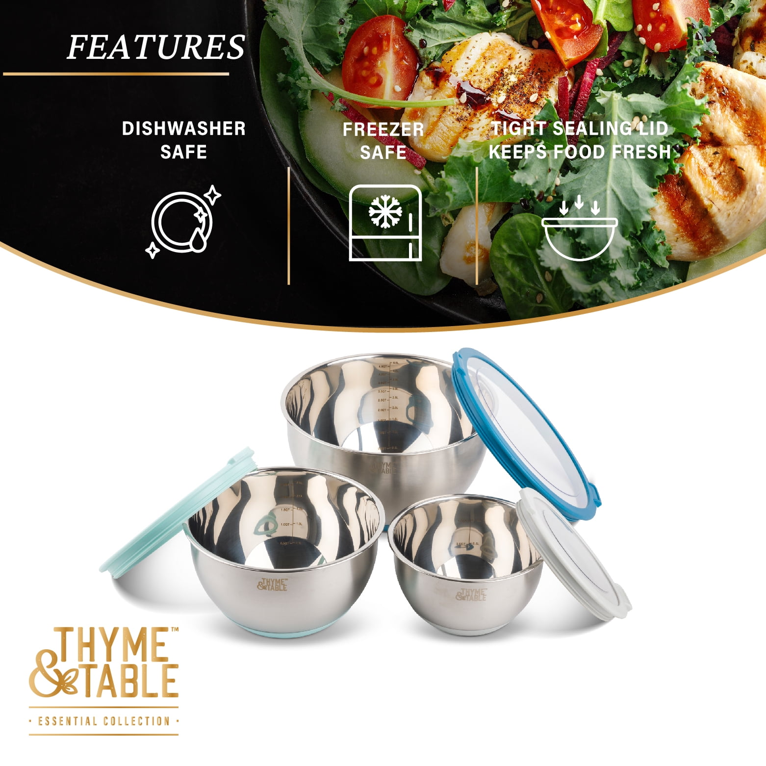 Thyme & Table Festive Collection - Stainless Steel Mixing Bowl Set, Mini  Baking Set and Knife & Cutting Mat Set - Walmart Finds