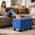 thumbnail image 2 of YSNW 25 Inches Storage Ottoman, Upholstered Linen Foot Rest Stool for Couch with Hinged Lid, Ottoman with Storage for Living Room, Bedroom, Entryway, Load up to 600 lbs, Blue, 2 of 17