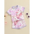 thumbnail image 3 of Suealasg Kids Girl Summer Outfits 2Pcs Short Sleeve Crew Neck Floral Print Tops Shorts Sets Toddler Girls Casual Clothes, 3 of 8