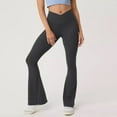 thumbnail image 4 of Crossover Flare Leggings - High Waist V Cross Bootcut Bell Bottoms Yoga Pants for Women Black S, 4 of 8