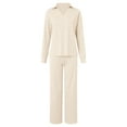 thumbnail image 6 of felwors Women's 2 Piece Lounge Sets Side Slit Outfits Wide Leg Tracksuit Comfy Loungewear Fashion Sweatsuit Beige, XL, 6 of 8