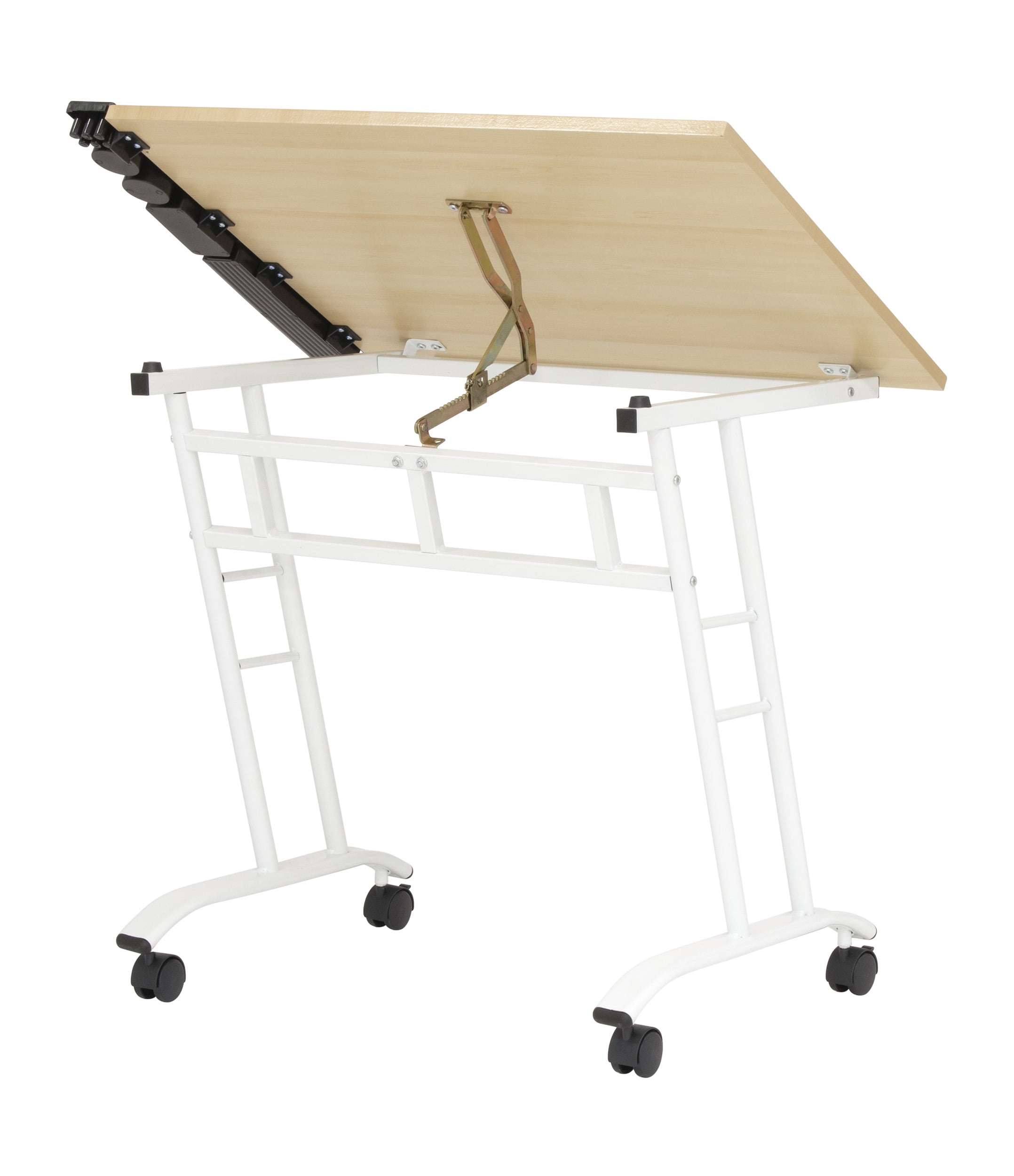 Studio Designs Studio Craft Rolling Drawing Drafting Craft Table with Stool Set, White/ Maple