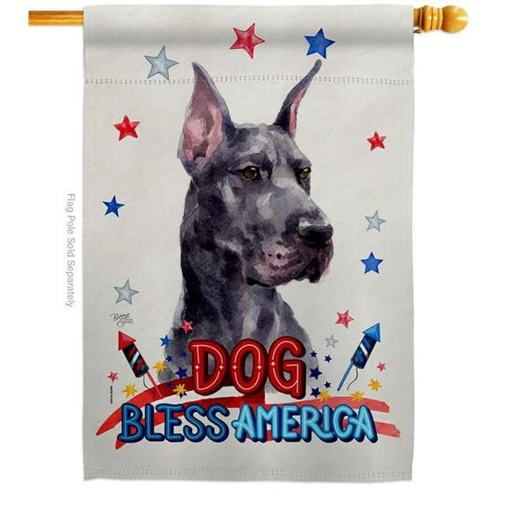 Breeze Decor H120221-BO Patriotic Cropping Black Great Dane Animals Dog 28 x 40 in. Double-Sided Decorative Vertical House Flag for Decoration Banner Garden Yard Gift