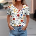 thumbnail image 2 of Dazajoo Womens Button Short Sleeve Tops Summer Slant Collar Floral Print Trendy Shirts for Women 2024 Casual V Neck Loose Fit Blouses,White,XL, 2 of 5