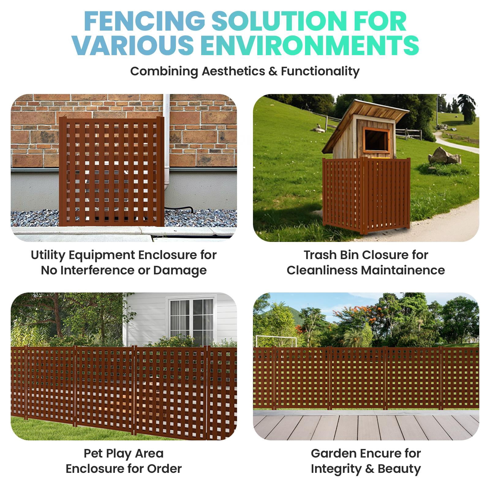 Lattice Brown 3-Panel Privacy Screen, Solid Wood Decorative Fences, Weather Resistant Air Conditioner Fence, Trash Can Enclosure, Spliced Ac Unit Fence for Patio Garden Flower Bed Animal Barrier