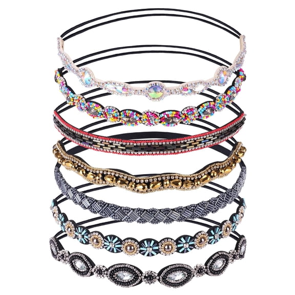 7 Pack Handmade Rhinestone Crystal Beaded Stretchy Headbands Hair Accessories for Women Girls Brides