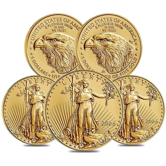 Lot of 5 - 2026 1/10 oz Gold American Eagle $5 Coin BU