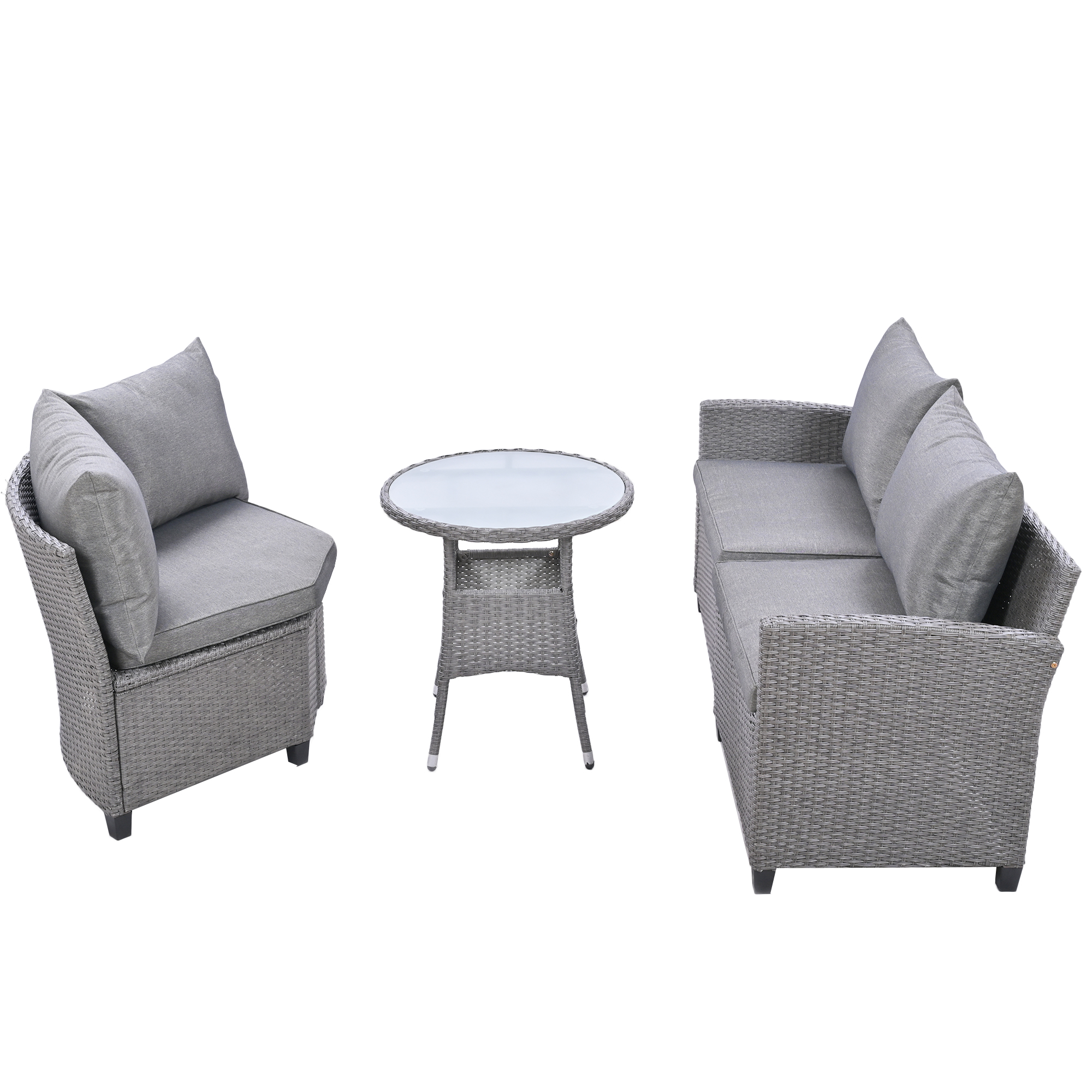 Clearance! Outdoor Bistro Conversation Set, Patio Wicker Sofa Set with Removable Cushions, Modern Outdoor Sectional Sets with Round Glass Coffee Table for Pool Garden Backyard, 650lbs, Gray, S1998 - image 3 of 9