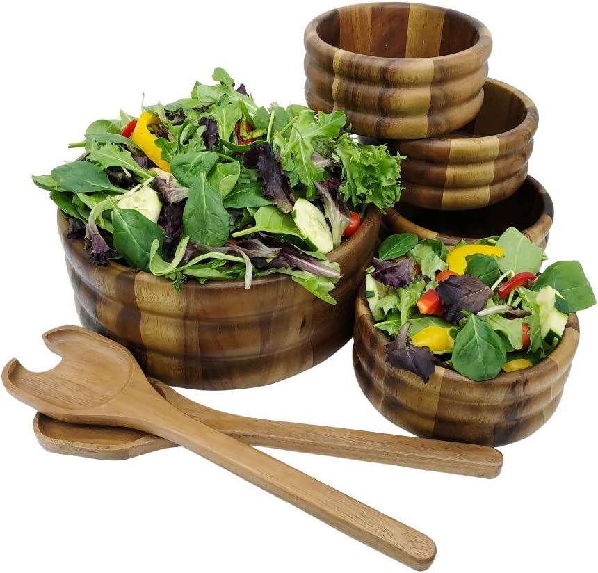 7 Piece - Extra Large Salad Bowl with Servers and 4 Individual