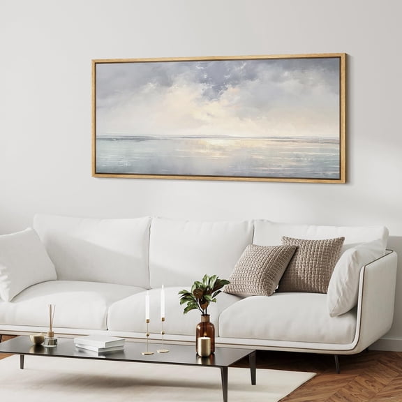 IDEA4WALL Extra Large Framed Canvas Print Wall Art Tranquil Shores Serene Coastal Landscape Retro Fine Art Nature Wilderness Vintage Wall Decor Oversized Artwork for Living Room - 60"x30"
