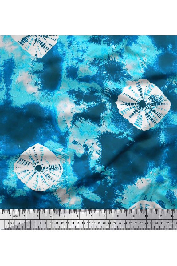 Blue Polyester Crepe Fabric Bandhani Tie-Dye Fabric Prints by Yard 42 Inch Wide