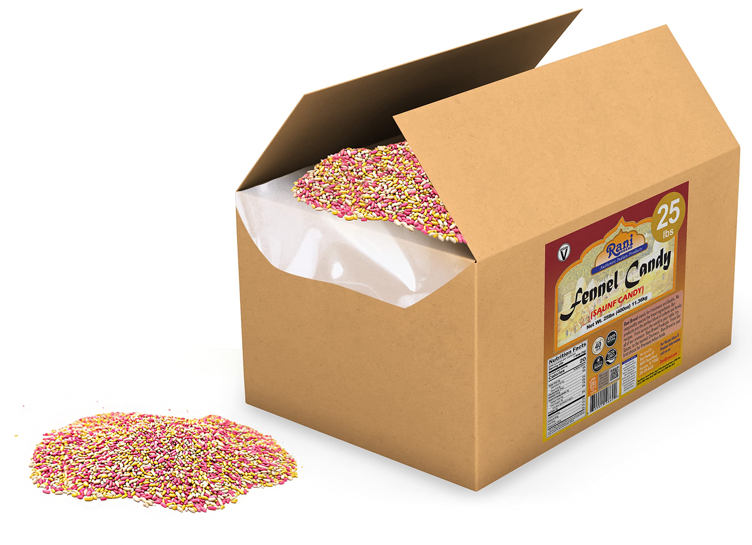 Rani Sugar Coated Fennel Candy 25lbs (11.36kg) 400 Ounce ~ Bulk Box ~ Indian After Meal Digestive Treat | Vegan | Gluten Friendly | NON-GMO | Indian Origin