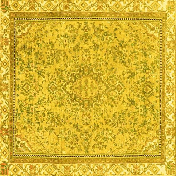 Ahgly Company Machine Washable Indoor Square Abstract Yellow Modern Area Rugs, 5' Square