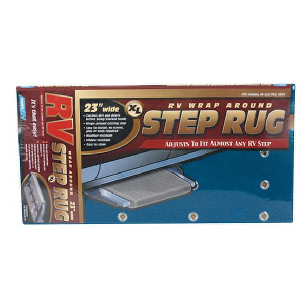 Camco 42934 Wrap Around RV Step Rug XL for Larger Manual or Electric RV Steps, 23"W - Protects Your RV From Unwanted Tracked In Dirt (Blue)