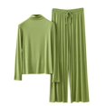 thumbnail image 4 of Blmnix Sleepwear Sets Pajama Set Bamboo Pajamas Modal Pajamas Shirts Mock Neck Green Wide-Leg Long Sleeve Full Womens Pajamas Set,M, 4 of 5