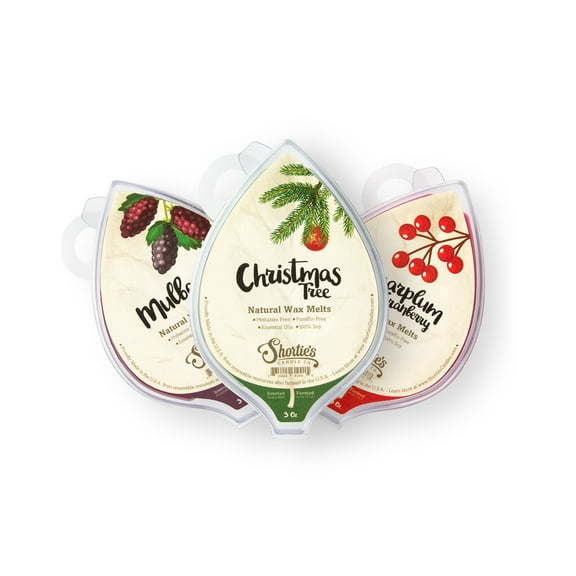 Natural Christmas Soy Wax Melts Variety Pack - Christmas Tree, Mulberry, Sugarplum Cranberry - All Natural   Essential Oils   Phthalate Free - Shortie's Candle Company