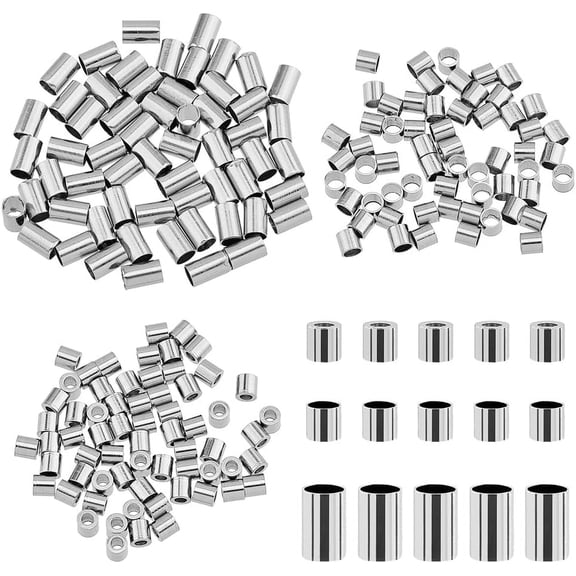 180Pcs 3 Size Column Spacer Beads 2/4mm Crimp Tube Beads Stainless Steel Loose Spacer Beads Rouond Tube Beads for Jewelry Making and DIY Crafts Hole: 1~2mm