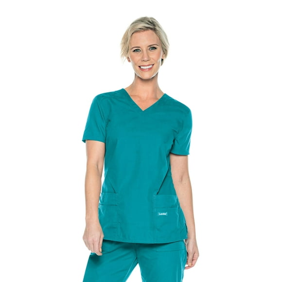 Landau Essentials Tailored Fit 4-Pocket V-Neck Scrub Top for Women 8111