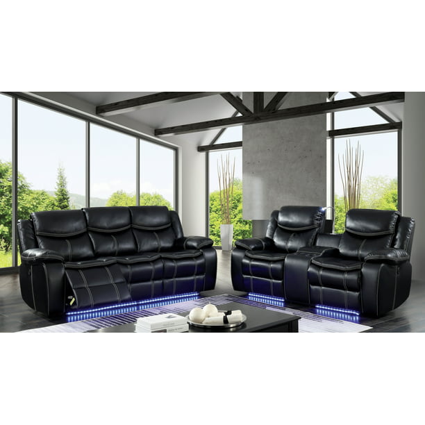Faux Leather 2 Piece Sofa Set, Black Leather Sofa And 2 Chairs