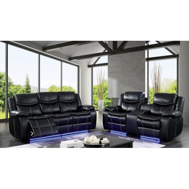 Furniture Of America Contemporary Faux Leather 2 Piece Sofa Set Black Com Faux Leather 2 Piece Sofa Set, Black Contemporary Leather Sofa Set
