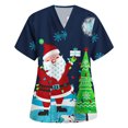thumbnail image 4 of Blusas Médicas Navideñas Para Mujer, Uniforme de Trabajo de Manga Corta Con Cuello en V Y Blusa Con Bolsillos Odeerbi  ODB204983, 4 of 7
