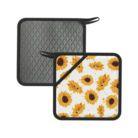 

2pcs Silicone Anti-Hot Hot Pads Oven Mitts Heat Resistant Pot Holders With Pockets Non Slip Oven Glove Potholder For Kitchen Cooking Bbq Baking 7.1in Yellow Sunflower And Daisy Plants In Bloom