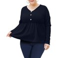 thumbnail image 1 of Womens Long Sleeve L-5X Plus Size Waffle Knit Tunic Tops Button Up V Neck Loose Fit Henley Tshirt, 1 of 5