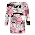 thumbnail image 5 of TSADFHJI T-Shirts pour Femmes Ample Décontracté Imprimé Floral Col Rond Manches 3/4 T-Shirt Ample L Blanc, 5 of 5