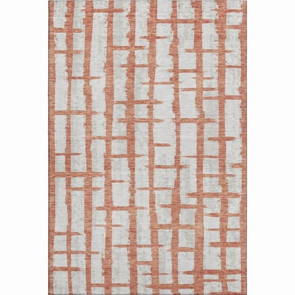 HomeRoots 669356 5 x 8 ft. Coral & Beige Striped Washable Machine Made Rectangle Area Rug with UV Protection