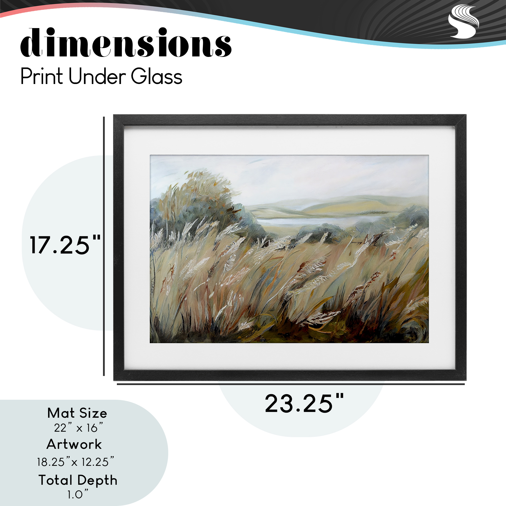 Windy Meadow Distortion Black Framed Print Under Glass, design by Sasha