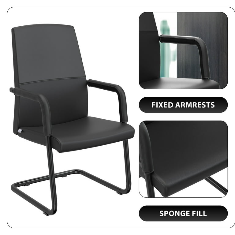 LeisureMod Evander Office Guest Chair in Black Leather