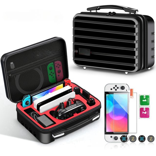 Compatible with Nintendo Switch OLED Travel Case 6-in-1 Accessories Kit with Screen Protector & Portable Storage Bag