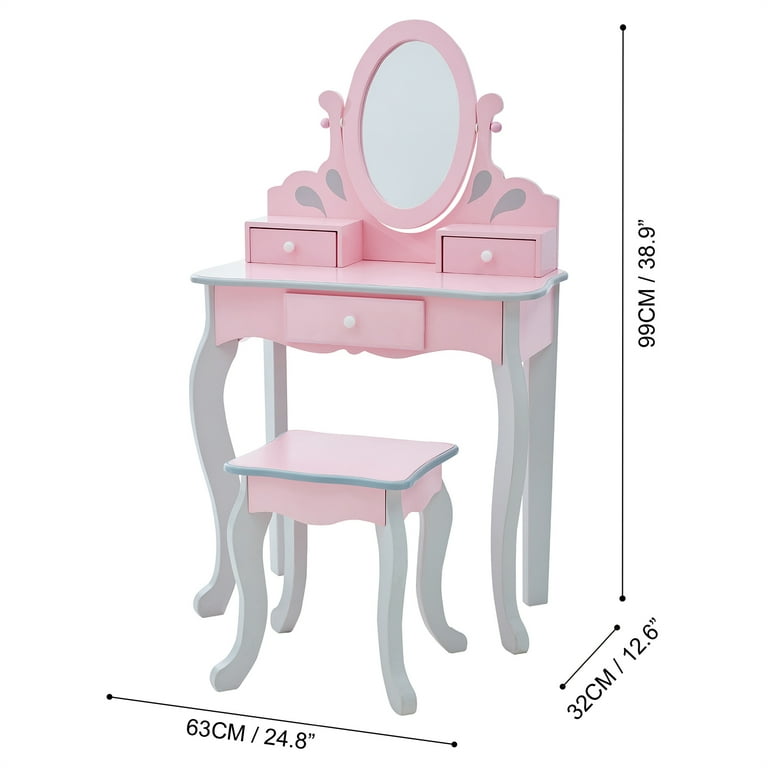 Teamson Kids Wooden Princess Rapunzel 2 pc. Vanity Set Gray Pink