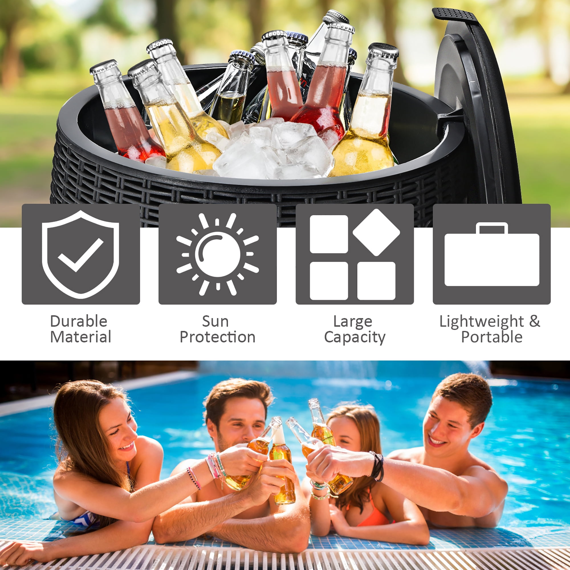 Costway 9.5 Gallon Hard-Sided Cooler with Lid, Black