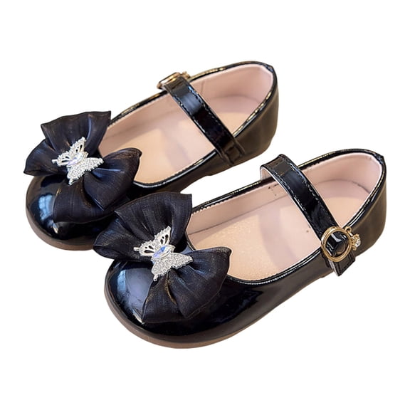 Dakaela 6M-11Y Toddler Girl Mary Jane Dress Shoes Comfortable Bow Ballet Flats School Uniform Wedding Party Princess Leather Shoes Black