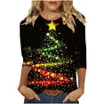 thumbnail image 2 of LEKWK Christmas Women's Tops Xmas Tree Crew Neck 3/4 Sleeve Tshirts Ladies 3/4 Sleeve Tops Workout Merry and Bright Women, 2 of 5