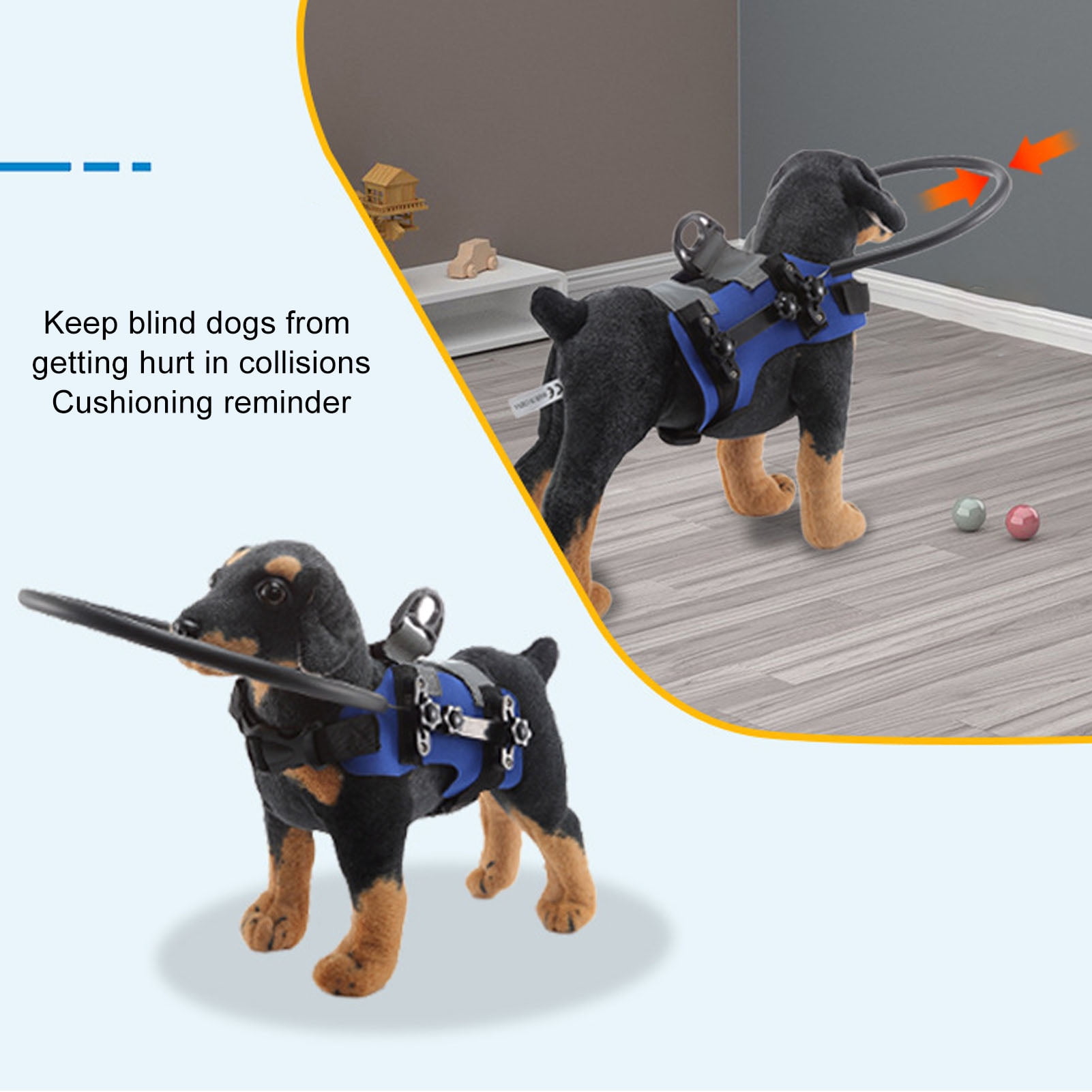Riousery Ring Harness for Blind Dog Easy Fixation Sturdy Adjustable Blind Dog Ring Bumper Guards for Blind Pets, Protective Vest Ring for Vision Impaired Dogs Cats, Blue M (Medium) Size