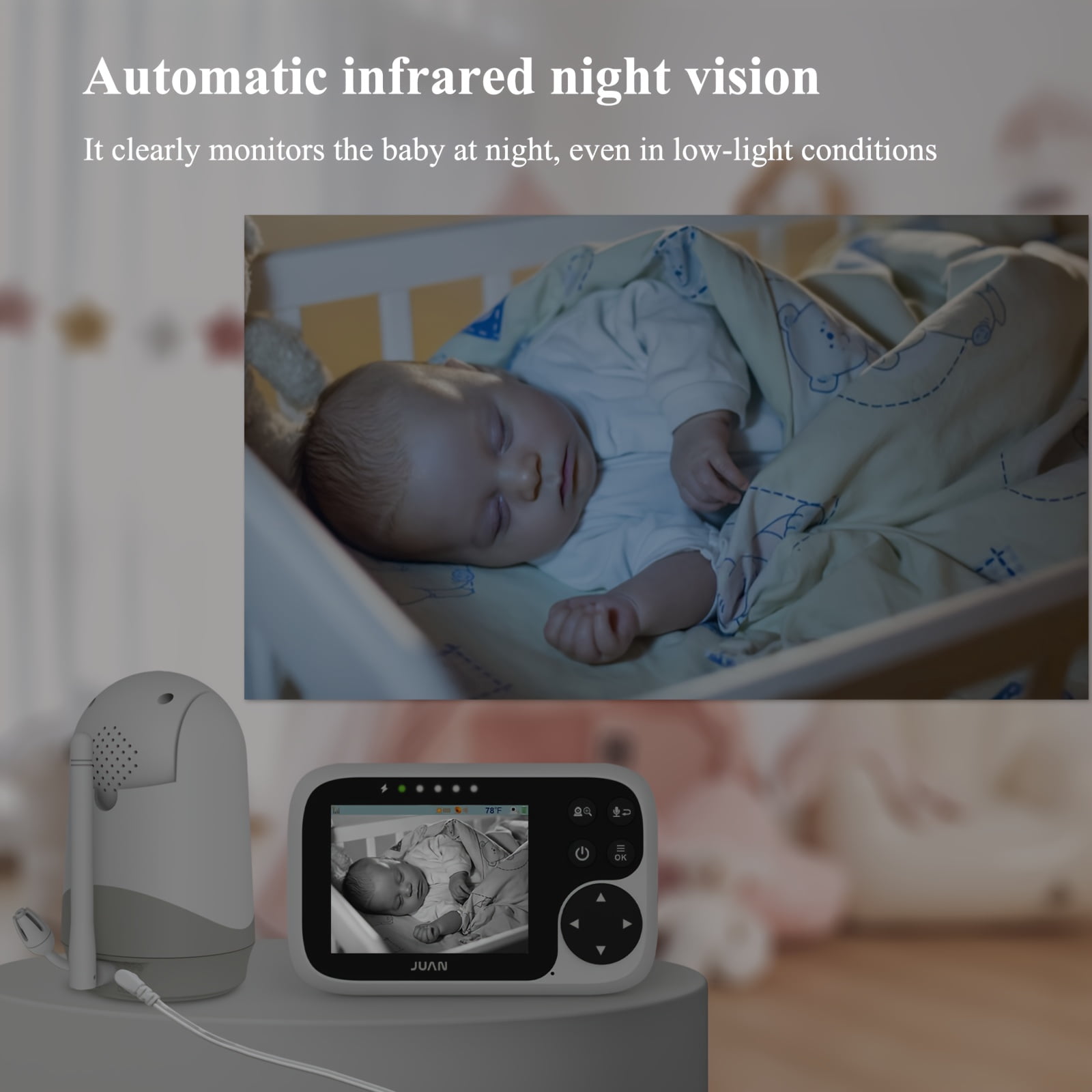 1pc/2pcs 320° Camera Monitor Security with Camera Night Vision, No Wifi, 3.2" IPS LCD Screen, 2-Way Talk, VOX Mode, Feeding Reminder Temperature Sensor And 8 Lullabies As Christmas New Year Gift