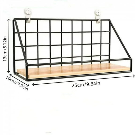 1Pc/No-Drill Wrought Iron Grid Wall-Mounted Storage Rack Living Room Bedroom Bathroom Wall Decoration Storage Rack