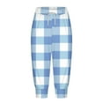 thumbnail image 2 of QATAINLAV Plaid Capri Pants for Women Casual Drawstring Knee Length Sweatpants High Waisted Yoga Joggers Short Pants with Pockets Blue S, 2 of 7