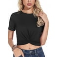 thumbnail image 4 of Summer Twist Front Women's Crop Top Round Neck Short Sleeve Casual Tee, 4 of 4