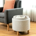 thumbnail image 3 of Gymax Round Storage Ottoman w/Tray Top Accent Padded Footrest w/Wood Legs Beige, 3 of 10