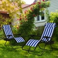 thumbnail image 2 of PetFurnishn  Set of 2 Relaxing Recliners Patio Chairs Adjustable Steel Mesh Zero Gravity Lounge Chair Beach Chairs with Pillow and Cup Holder (Navy Blue Stripe), 2 of 9