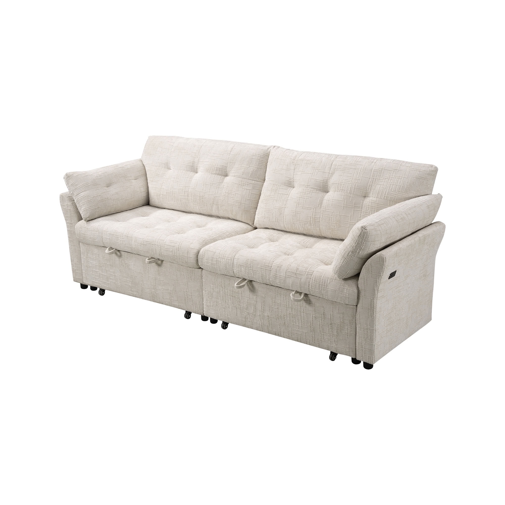 MAYEERTY Convertible Sleeper Sofa with Double Pull-Out Beds, 3-in-1 Tufted Linen Sofa Bed with 180° Flat Backrest, for Living Room, Apartment, Small Space