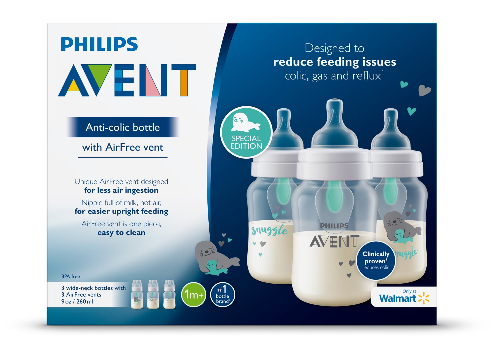 Philips Avent Anti-colic Baby Bottle with AirFree Vent with Seal Design, 9oz, 3pk, SCF408/34