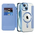 thumbnail image 7 of Flip Magnetic Case for Apple iPhone 15 Plus, Compatible with Magsafe Cards Holder Wallet Case RFID Blocking Clear Back Cover Anti-Scratch Folio Shockproof Bisiness Type Case for Women, Blue, 7 of 7