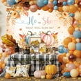 thumbnail image 3 of Little Pumpkin Gender Reveal Baby Shower Beautiful Backdrop Banner Autumn Fall Gender Reveal Party Decor Supplies Maple Leaves He or She Background Pink or Blue Photo Booth Props, 3 of 6