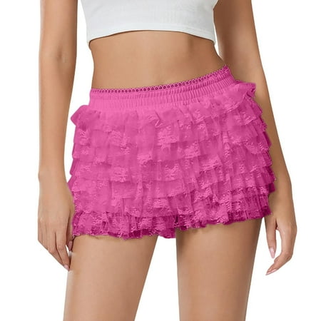 Youmylove Summer Women Cargo Shorts Lolita Cute Ruffle Shorts Lace Pumpkin Pants Sexy Boyshorts Layered Bottoms Sweet Pettipants Comfy Pull On Shorts