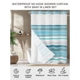 thumbnail image 7 of No Hook Teal Nordic Style Stripes Shower Curtain with Snap in Liner Set, Turquoise Texture Waterproof Fabric Bathroom Curtains with See Through Top Window, Hotel Style Stall 48 x 72 Inch, 7 of 7