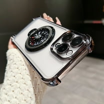 for iPhone 14 Pro Max Plating Case with Rotating Gyroscope Magnetic Ring Stand Full Camera Lens Protection Compatible with MagSafe Clear Back Phone Cover for iPhone 14 Pro Max, Black